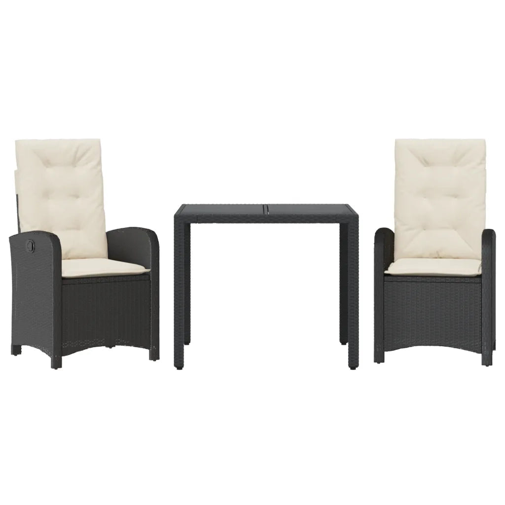 Set da Pranzo da Giardino 3 pz | Set Salotto da Giardino con Cuscini Nero in Polyrattan