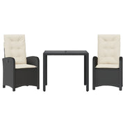 Set da Pranzo da Giardino 3 pz | Set Salotto da Giardino con Cuscini Nero in Polyrattan