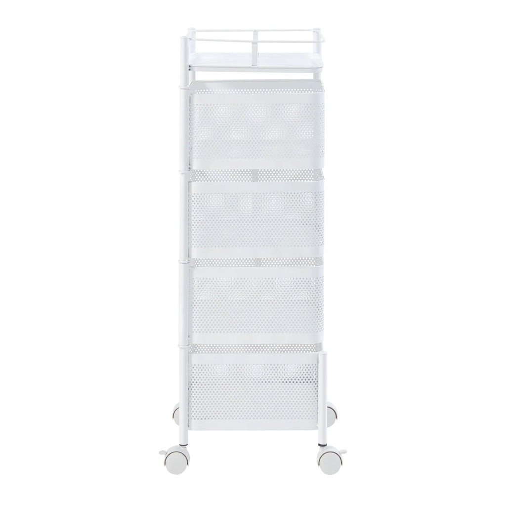 Carrello di servizio carrello da cucina/soggiorno unità di stoccaggio a 4 ripiani acciaio 80 x 27 x 27 cm bianco 03_0009253