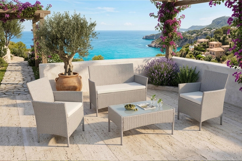 Salotto da giardino in rattan, set di divani da esterno in polyrattan tortora - Erica - RT-E03ZB