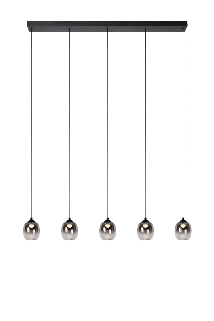Lampada a sospensione TAMINO 5 luci LED vetro fumé nera