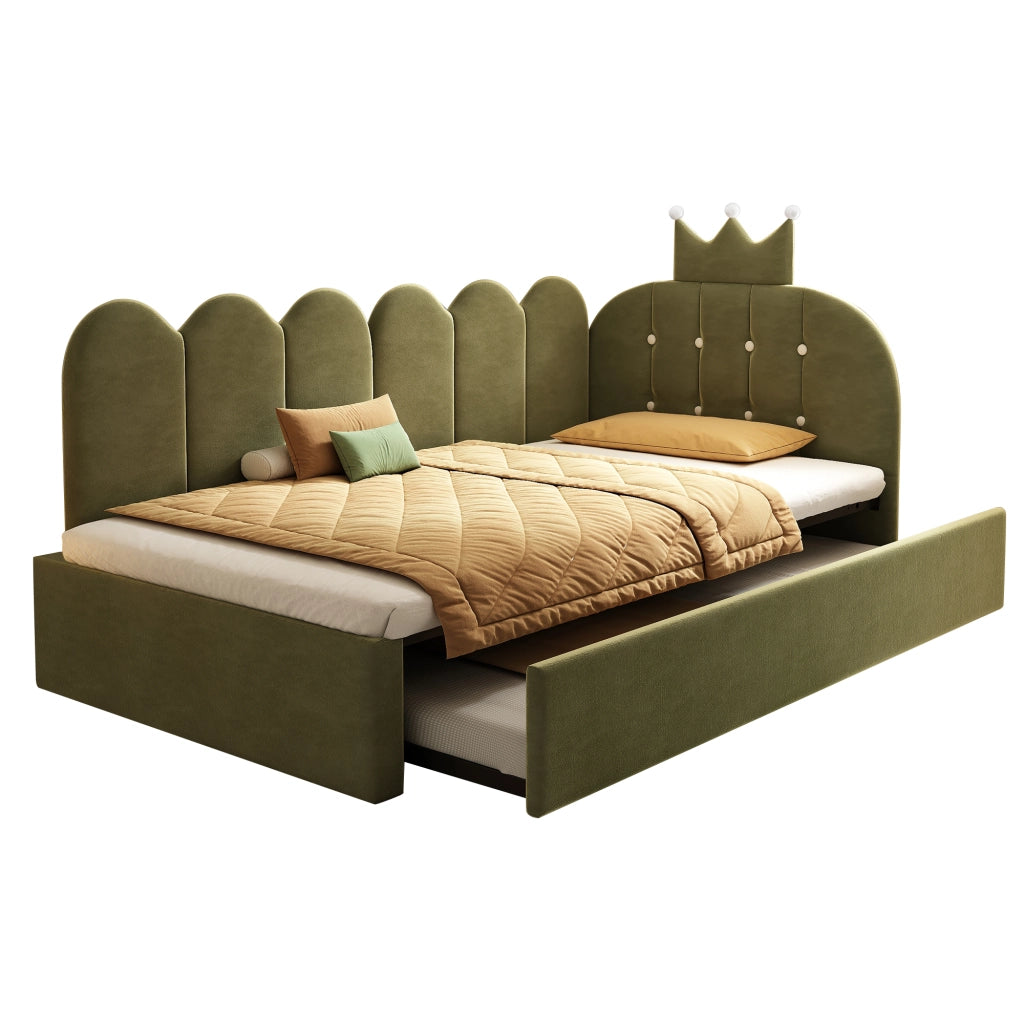Divano letto in velluto verde 90x200 estraibile 90x190 forma L design a corona