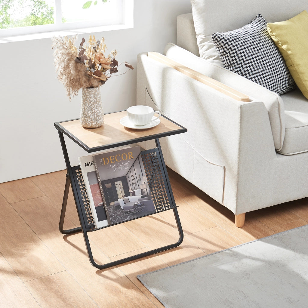 Tavolino Jäller con Portariviste Integrato 48 x 40 x 30 cm Nero / Effetto Rovere [en.casa]