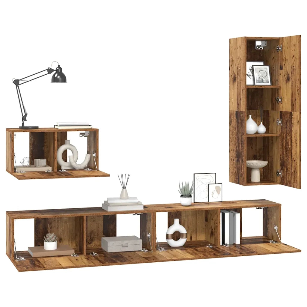 Set mobile TV 4 pz-Set di 4 Credenza per TV Legno vecchio Legno multistrato 281022