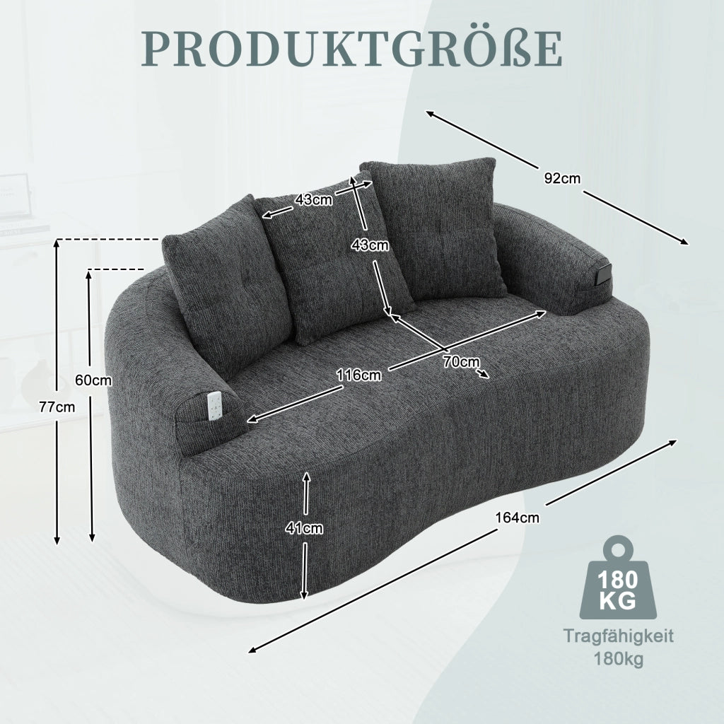 DIVANO 2 POSTI 164x92x60 cm Chenille Grigio