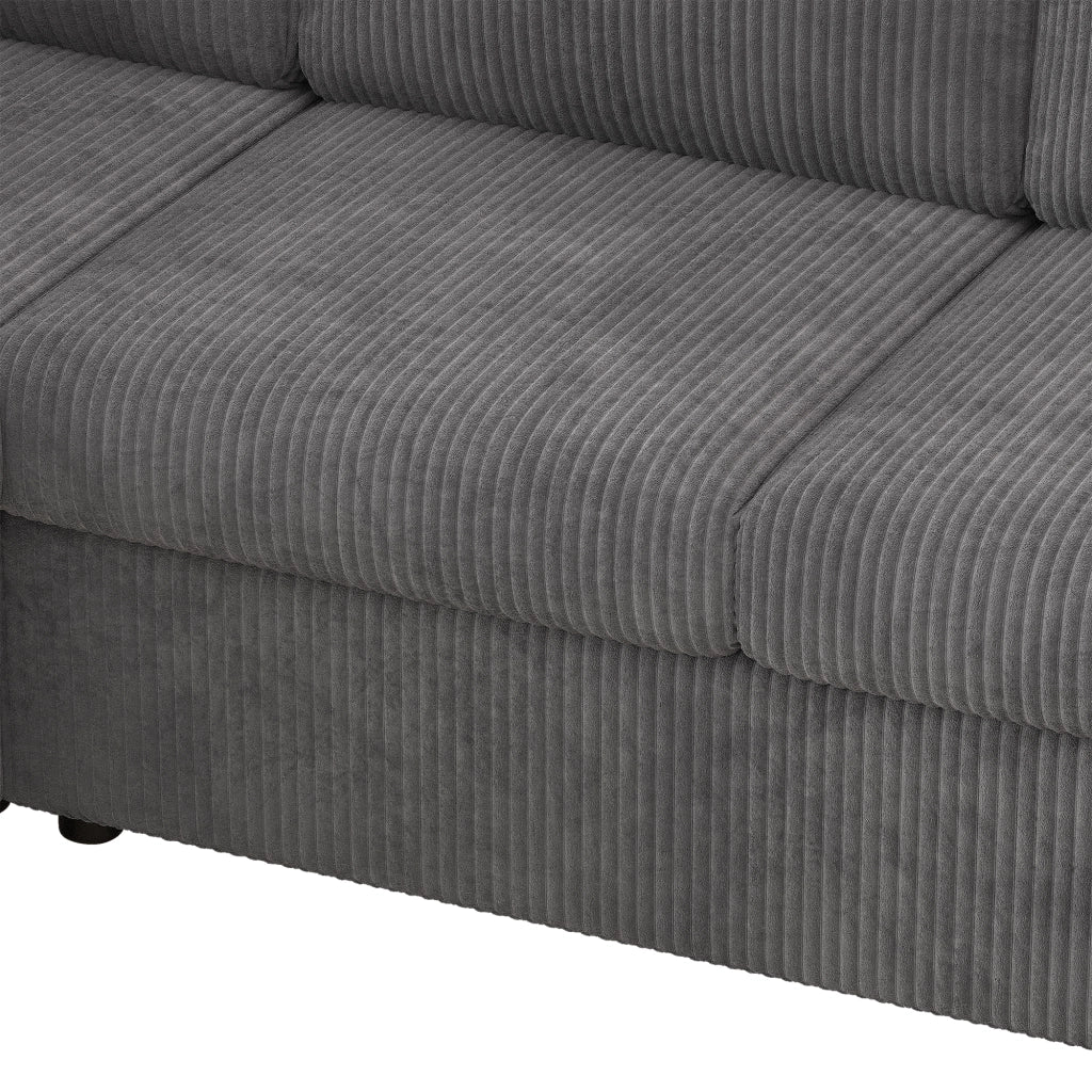 Divano Angolare con Poggiapiedi ¨C MINIMAL ¨C Velluto a Coste Grigio, 282x153x85 cm