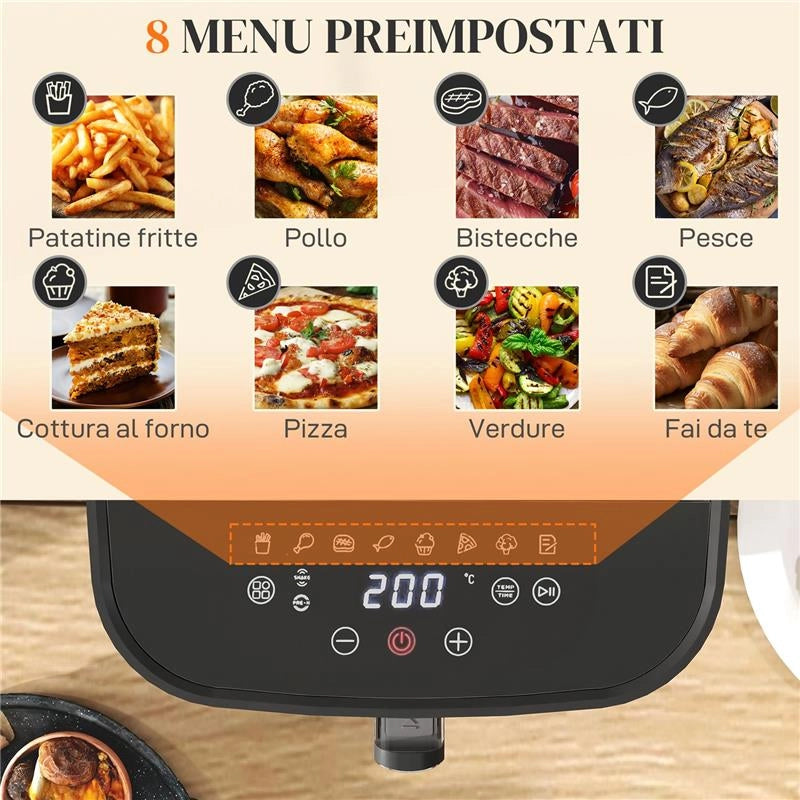 FRIGGITRICE AD ARIA DA 8L, AIR FRYER 1700W CON 8 PROGRAMMI E CIRCOLAZIONE ARIA CALDA A 360¦, DISPLAY LED, NERO