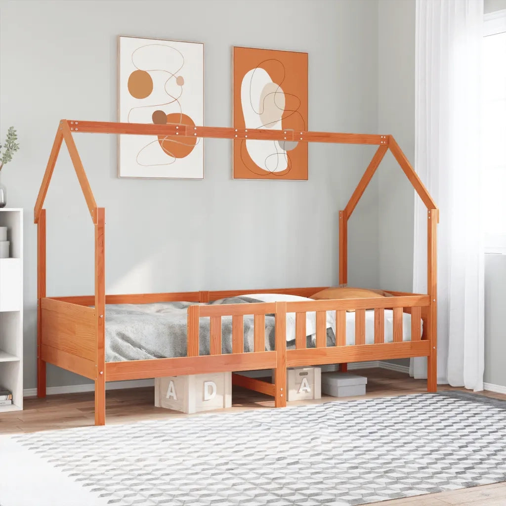 Giroletto Casetta Bambini | Letto Infantile | Lettino Marrone Cera 90x190 cm Massello Pino