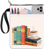Cassa per libri in stoffa lavabile con tema caffè, con chiusura a rittensione, per coprire paperback, progetto per cassa per libri bianca