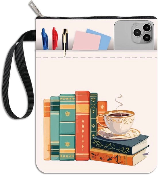 Cassa per libri in stoffa lavabile con tema caffè, con chiusura a rittensione, per coprire paperback, progetto per cassa per libri bianca