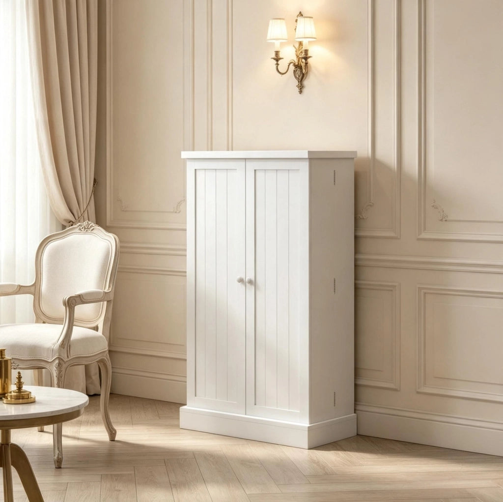 Armadio da Cucina in MDF Bianco 60x30x104 cm con Ripiani Regolabili e Doppie Ante