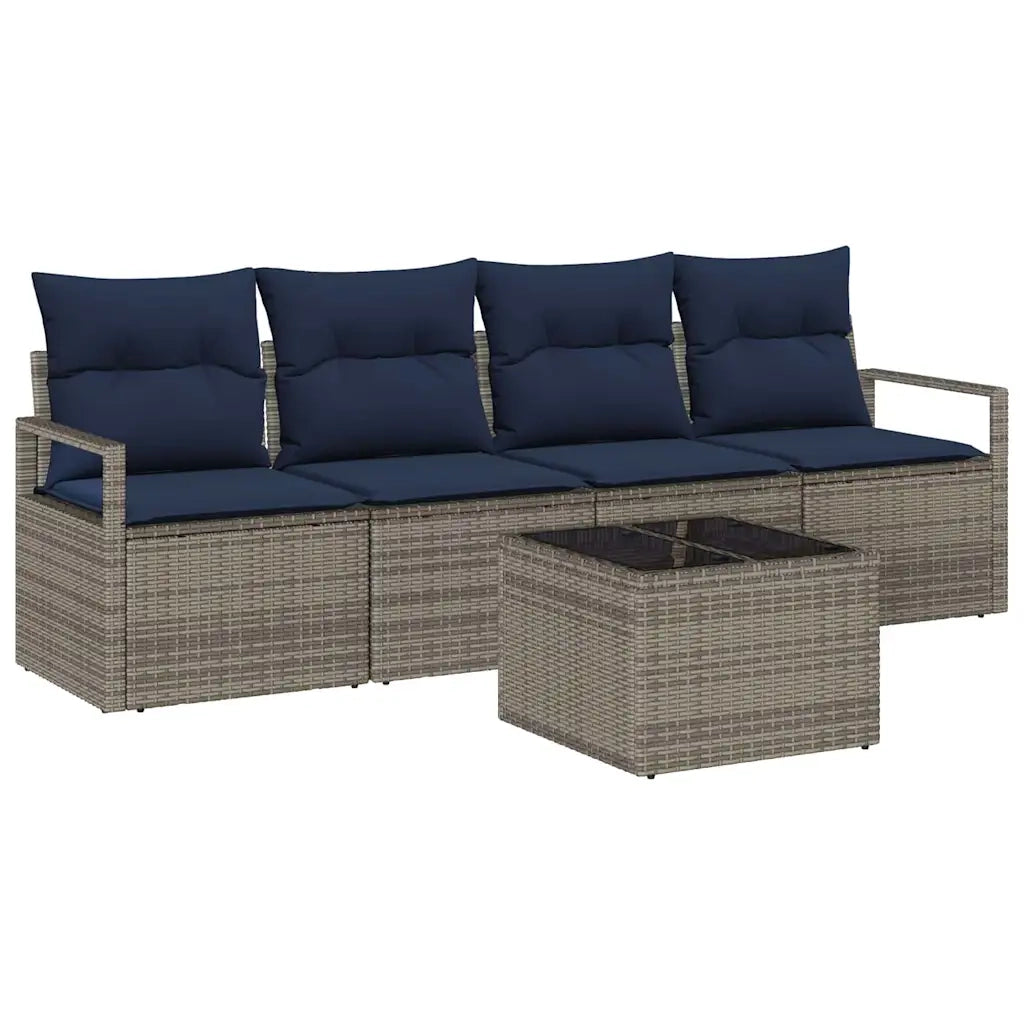 Set di divani 5 pcs Grigio e Blu polyrattan