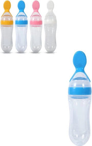 Flessa per lattanti 90 ml in silicone - BPA libero - per neonati e bambini in transizione - stile succhiare - dispenser per cibi per bambini come riso, frutta e verdura - cucchiaio - copertura igienizzante - prevenzione delle malattie infantili.