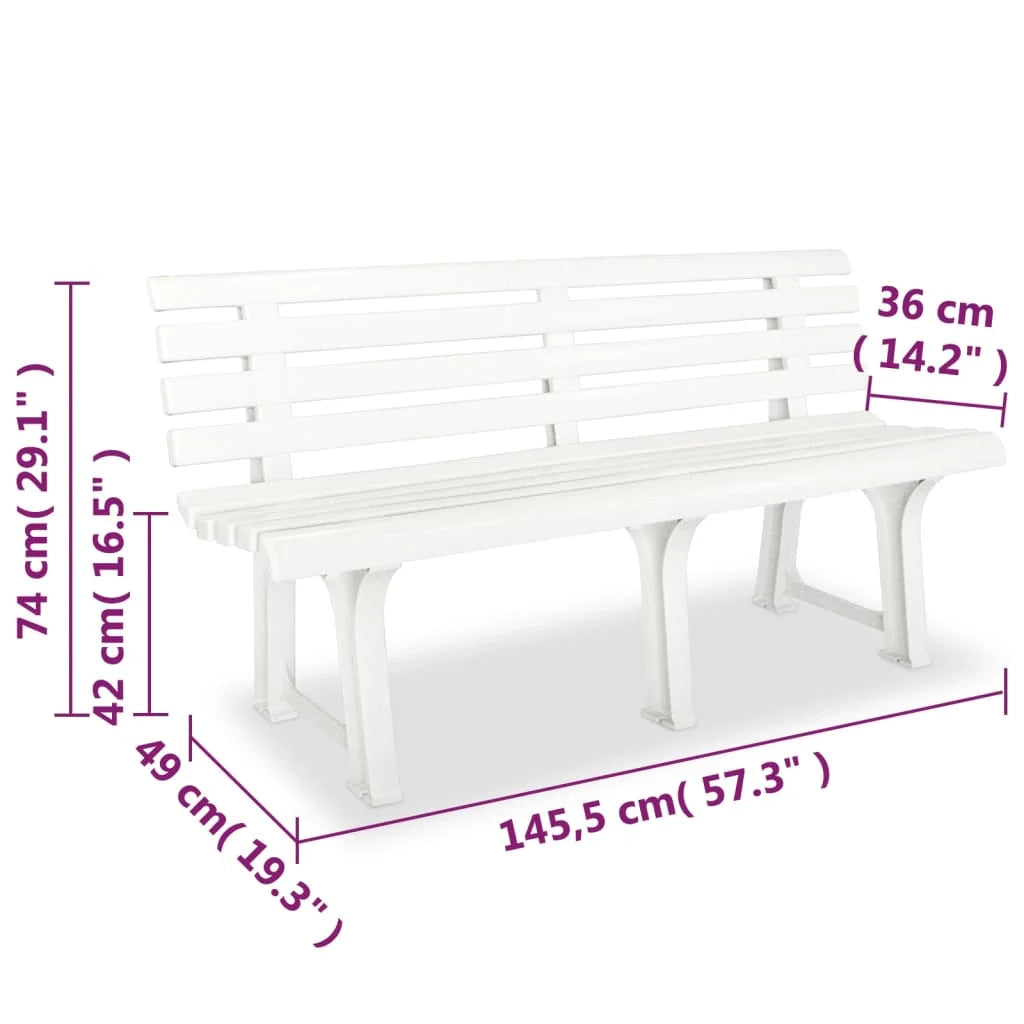 Panca da giardino mobili da esterno terrazza 145,5 cm plastica bianca 02_0011244