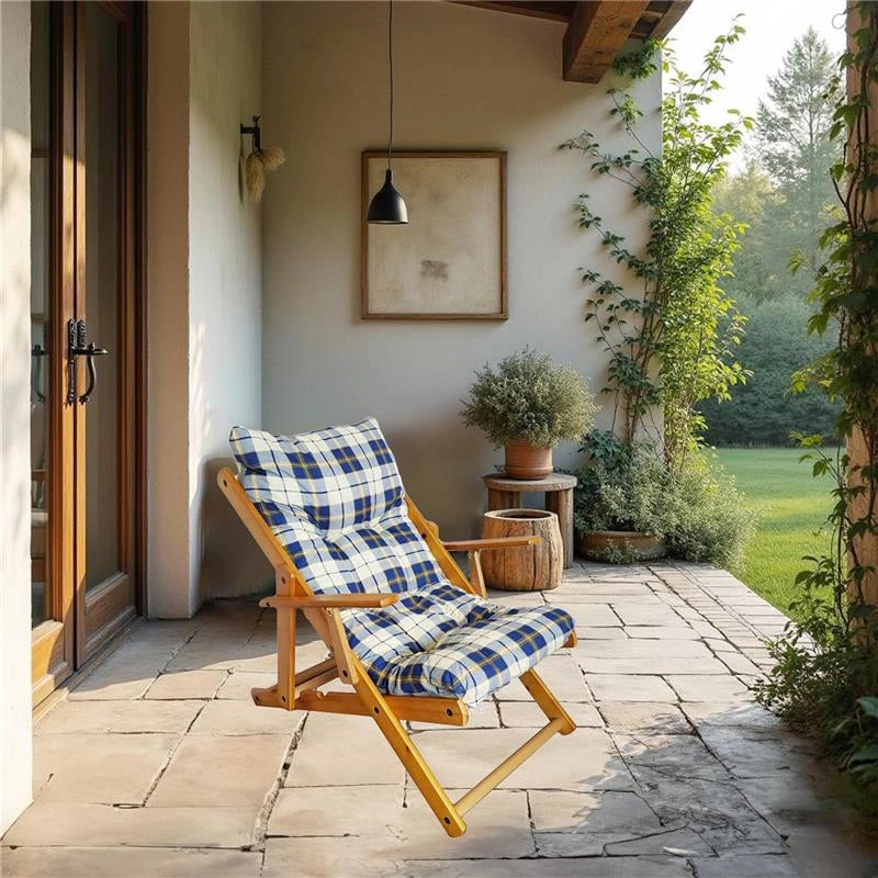 POLTRONA RELAX COMODONA BLU SCOZZESE IN LEGNO 3 POSIZIONI