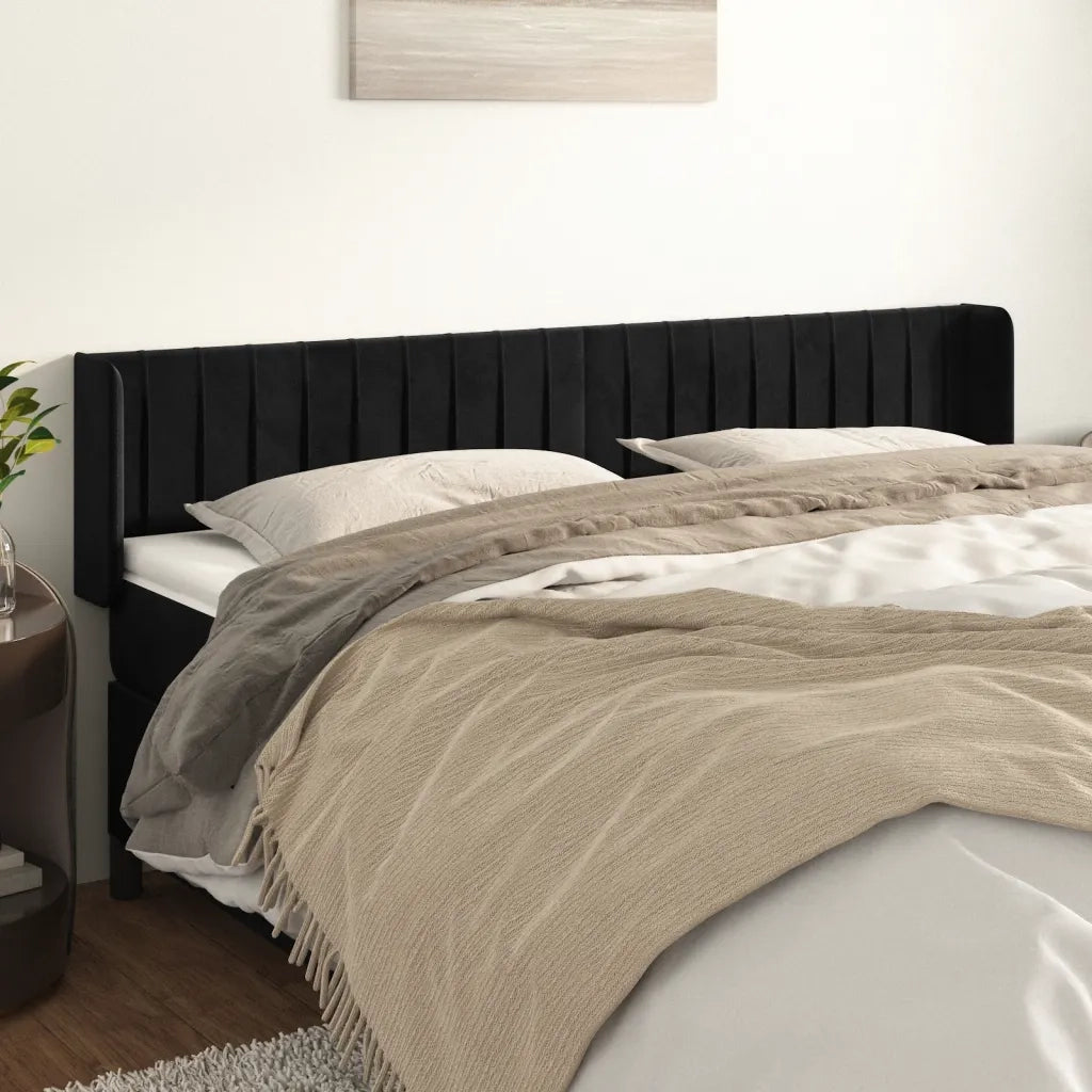 Testiera | Testata ad Orecchio Nera 203x16x78/88 cm in Velluto