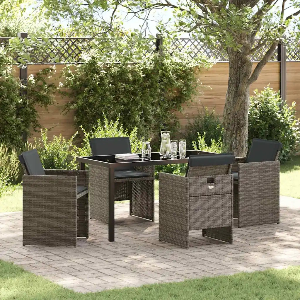 Set da Pranzo per Giardino con cuscino 5 pcs Grigio polyrattan