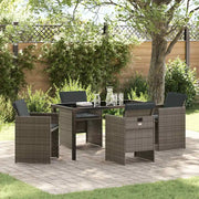 Set da Pranzo per Giardino con cuscino 5 pcs Grigio polyrattan