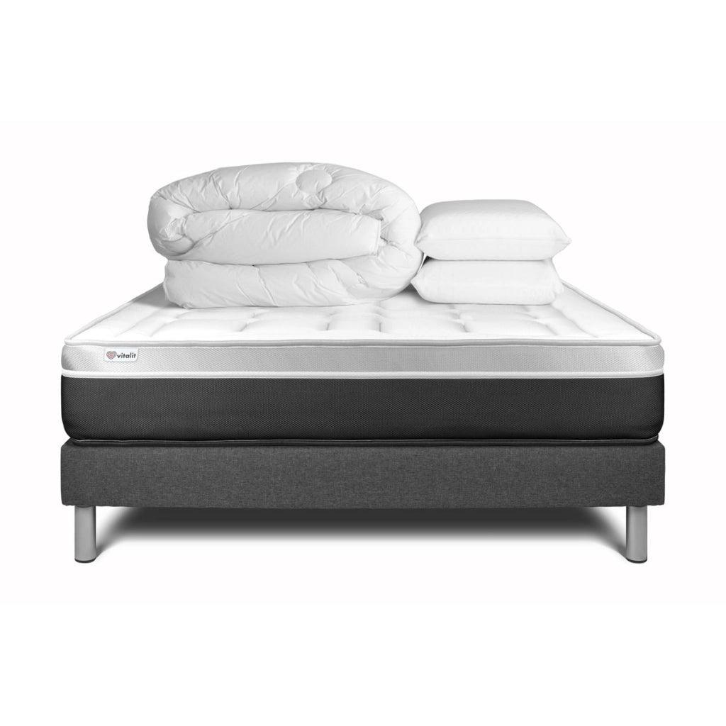 Pacchetto letto completo - Materasso 180x200cm + Box spring con doghe (kit) + 2 cuscini + Piumino - Vital Soft