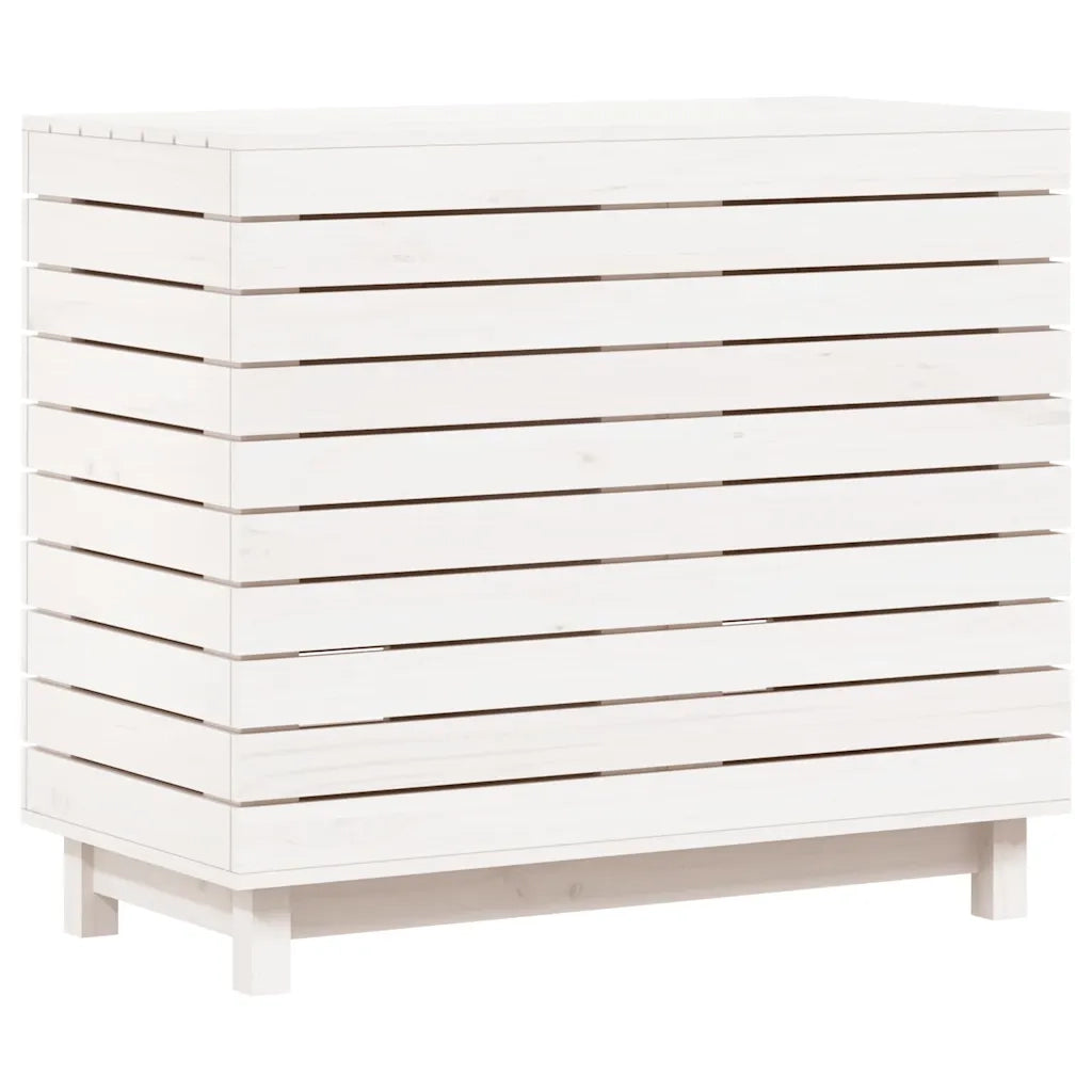 Cesto per Bucato Bianco 88,5x44x76 cm Legno Massello Pino