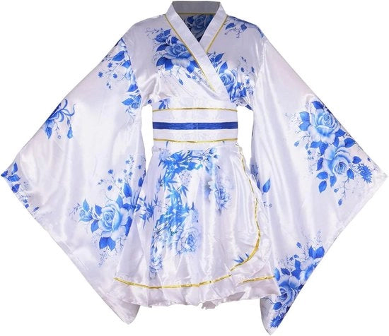 Kimono corto sexy con stampa Yukata giapponese - Fiore - Cintura obi - Costume Halloween cosplay