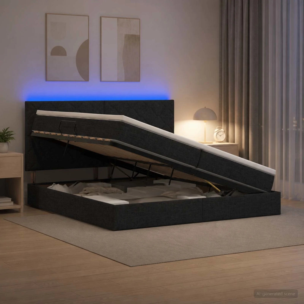 Letto con contenitore LED e materasso Nero 200 x 200 cm Tessuto 3460031