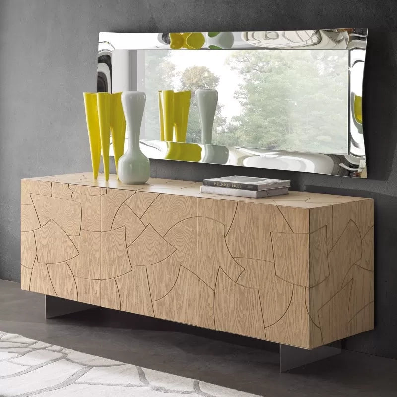 Madia 3 ante contemporanea legno massello gambe acciaio 180x45x73 (301) - Mobili 2G