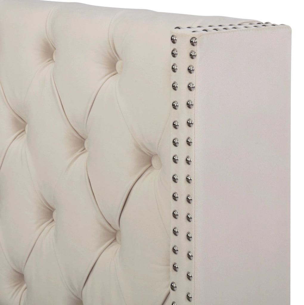 Letto imbottito 140x200 cm con contenitore idraulico in velluto beige