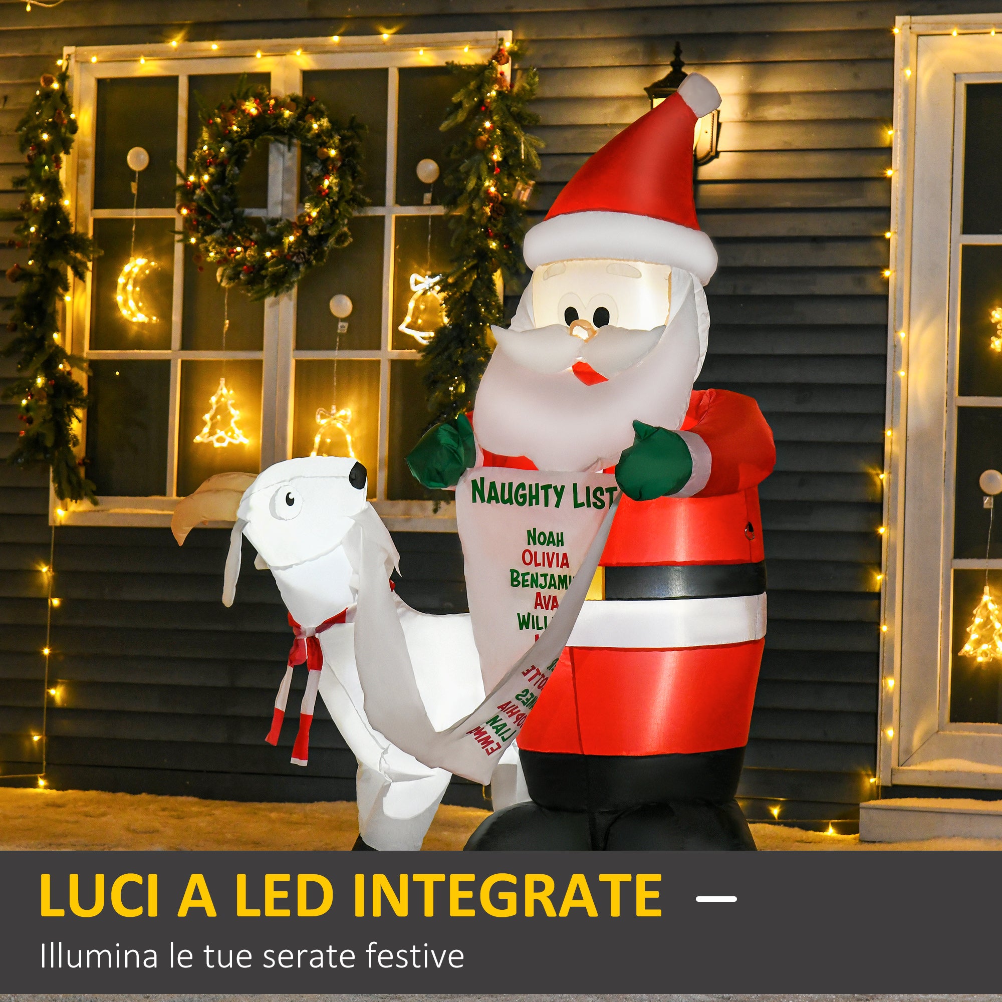 Easycomfort Babbo Natale Gonfiabile con Capretta e Luci LED Integrate per Esterno 135x85x180cm