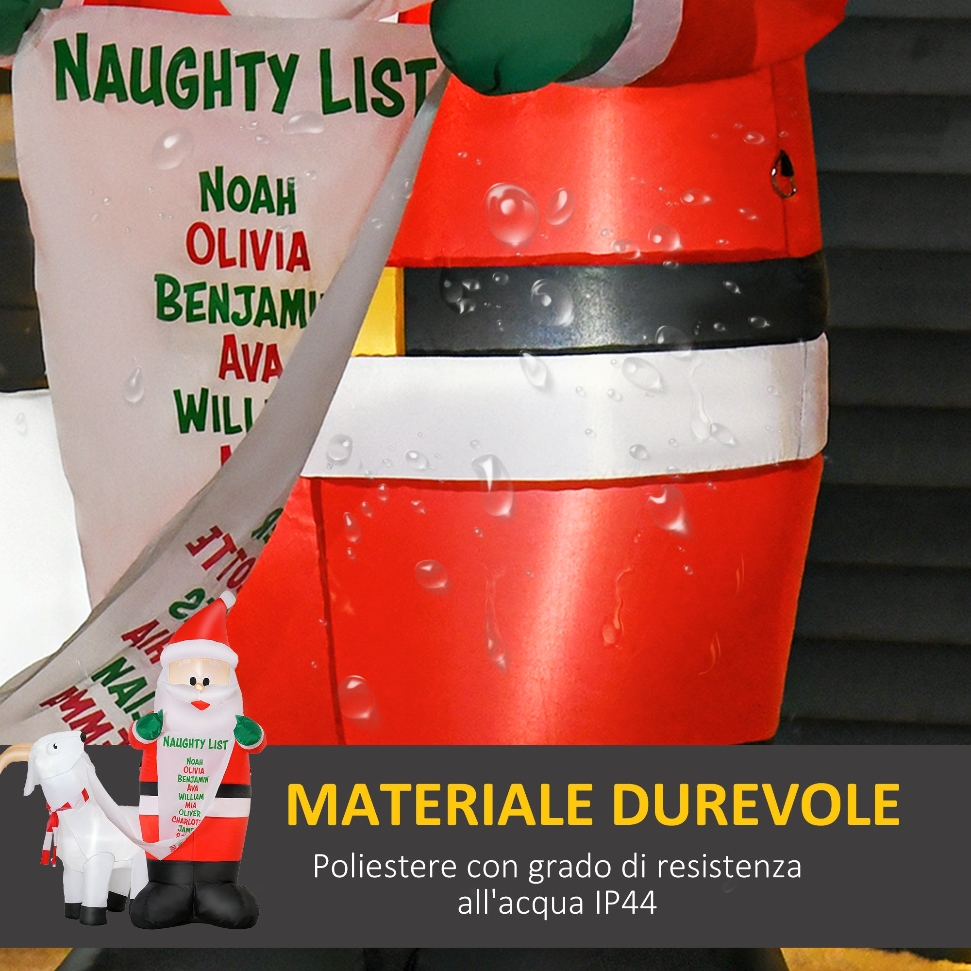 Easycomfort Babbo Natale Gonfiabile con Capretta e Luci LED Integrate per Esterno 135x85x180cm