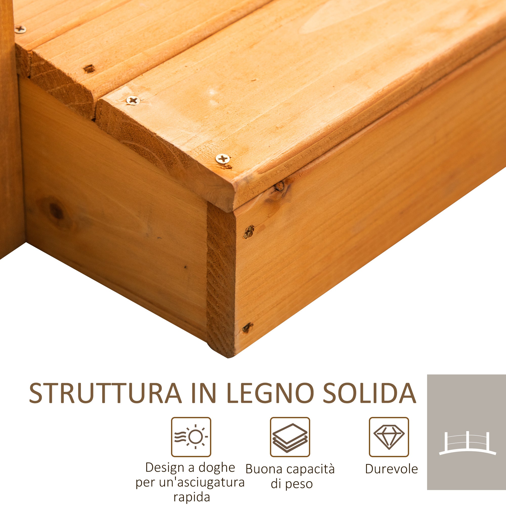 EASYCOMFORT  Ponticello di Legno da Esterni con Sponde in Canapa, Struttura in Legno d'Abete, 150x58x58.5cm, Arancione