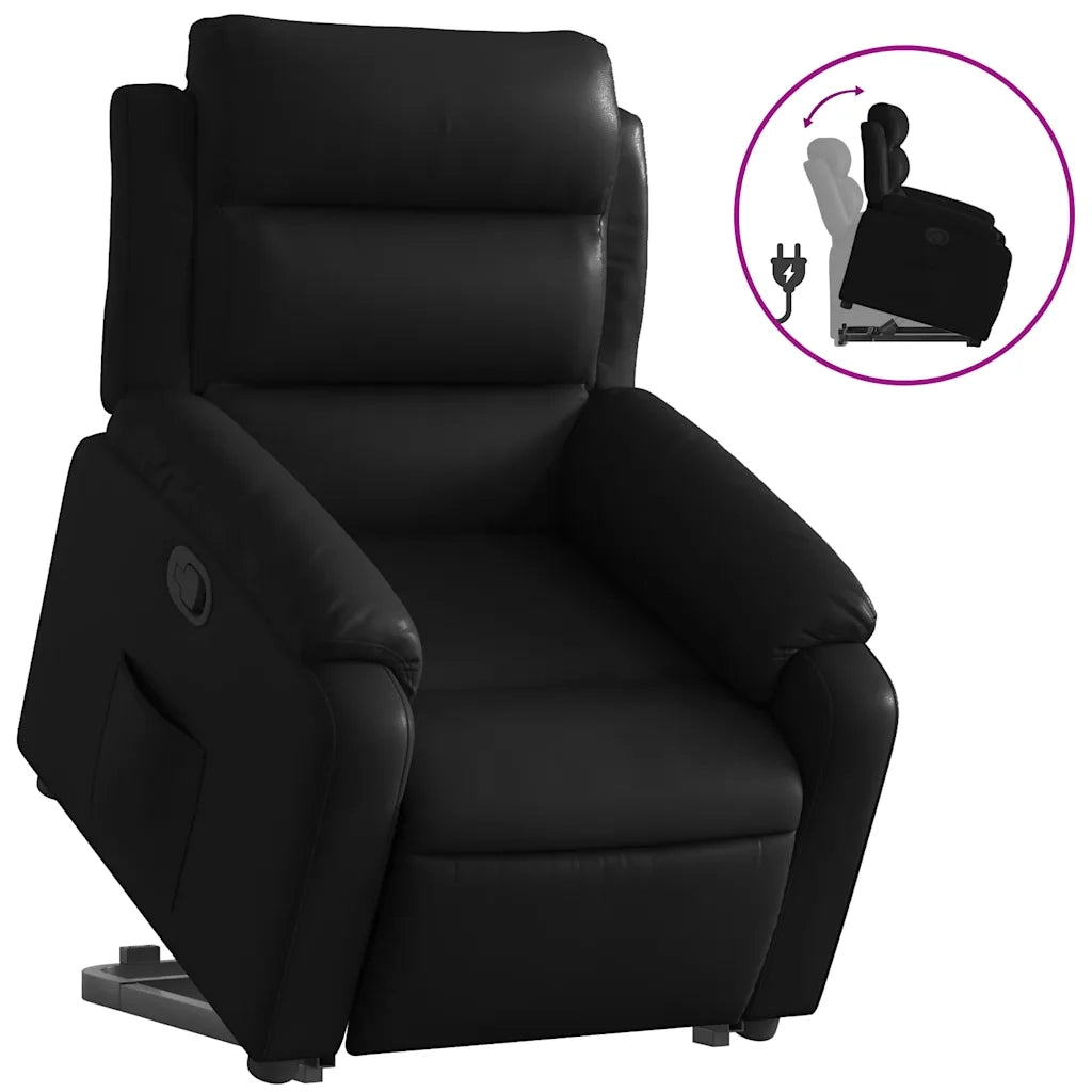 Poltrona Alzapersona Reclinabile Nera in Similpelle 3205042