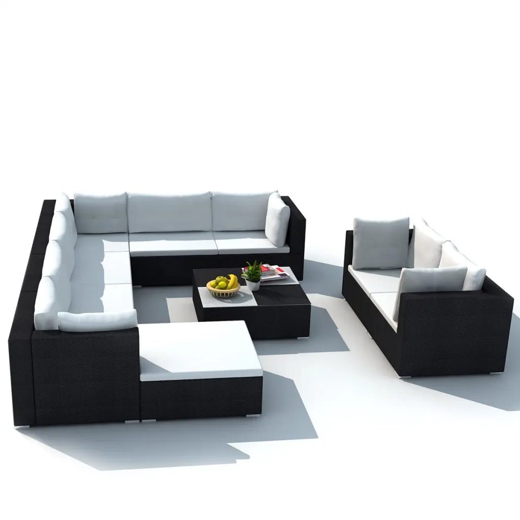 Set Divani da Giardino 10 pz con Cuscini in Polyrattan Nero cod mxl 34961