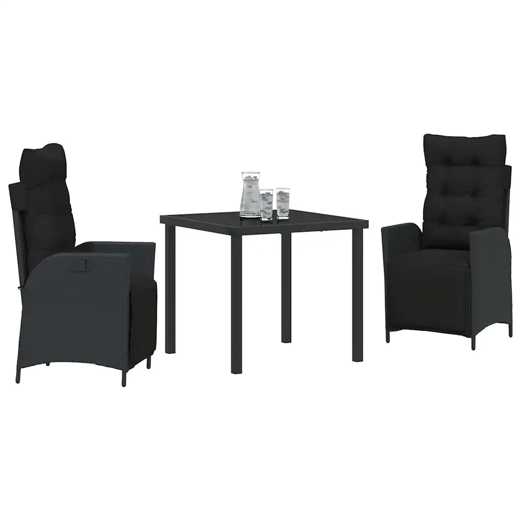Set da Pranzo per Giardino con cuscino 3 pcs Nero polyrattan