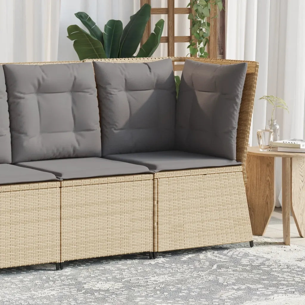 Divano Angolare da Giardino con Cuscini-Sofa da Giardino-Divanetto da esterno Beige in Polyrattan 600654