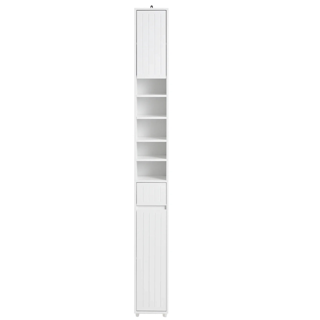 Armadio Colonna bagno, Mobile bagno alto con 2 Ante e 1 cassetto Bianco 20x20x180 BZR160-W