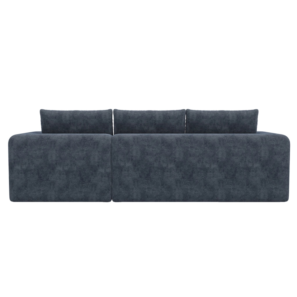 Divano angolare modulare a L 244;5x136x79 cm in ciniglia blu con 2 cuscini