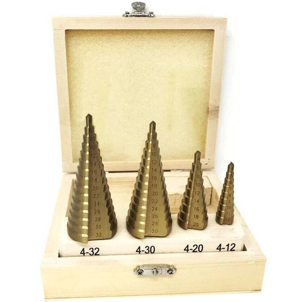 Trade Shop - Set 4 Frese Coniche Da 4 A 32 Mm Fresa Conica A Scalini Per Trapano Allargafori -