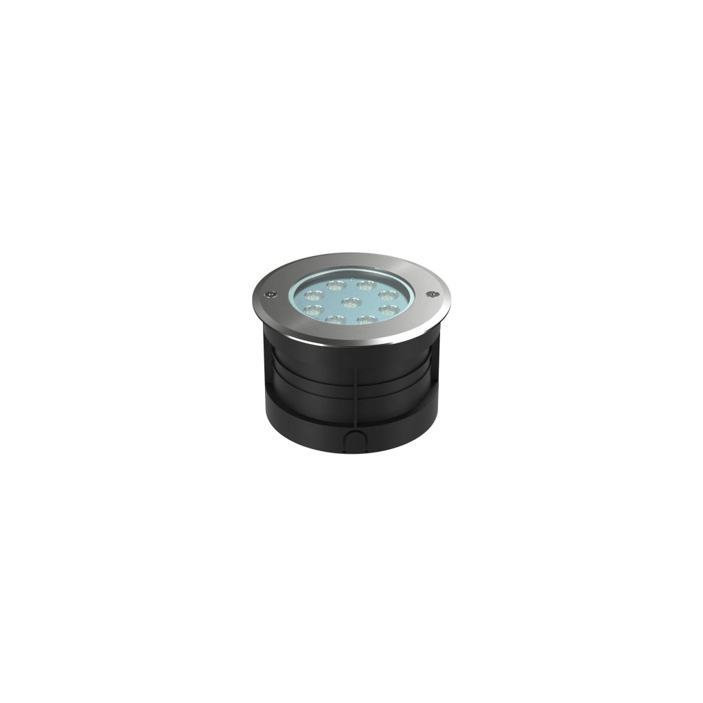 Mini Sigma Proiettore LED da incasso a pavimento 3000K, forma rotonda, finitura in acciaio inox 304 spazzolato, grado di protezione IP65 e IK05