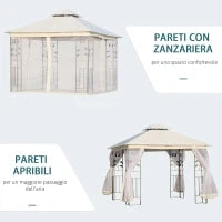 Gazebo da Giardino 3x3m con Zanzariera, Telaio in Acciaio e Doppio Tettuccio, Bianco
