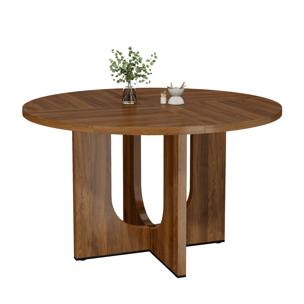 Tavolo da pranzo rotondo 120x120x75 cm per 4-6 persone; stile scandinavo minimalista; MDF effetto noce
