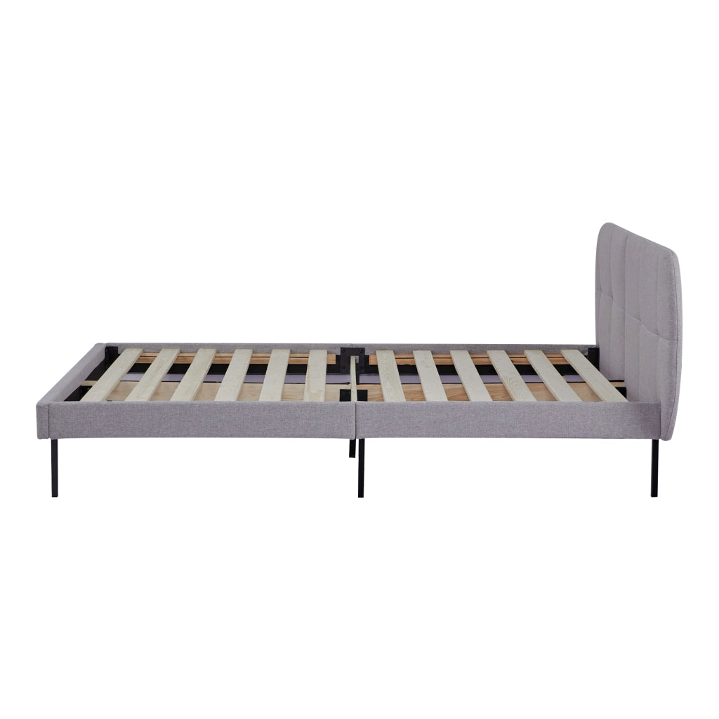 Letto Francese Porvoo con Testiera e Materasso 140x200 cm Rivestimento in Tessuto - Grigio [en.casa]