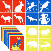 12 stencil per bambino - 20 x 20 cm - stencil per bambini di 4-8 anni - dinosauro giraffa canguro scimmia - kit per dipingere e disegnare