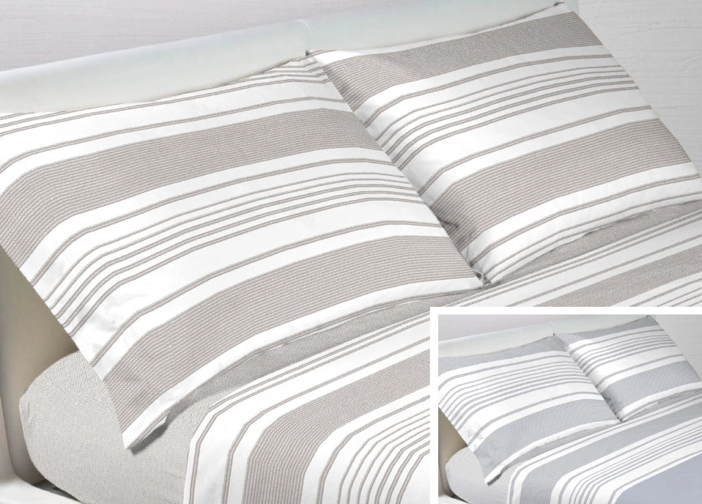 Federa Per Cuscino Arredo Casa Chiusura Zip Fodera Tinto Filo Rigate SV - 40x40 - Tortora