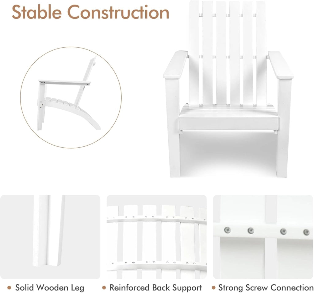 Adirondack - Sedia da giardino in legno di acacia, con schienale e braccioli, ergonomica, da giardino fino a 160 kg, per balcone, giardino, spiaggia (bianco)