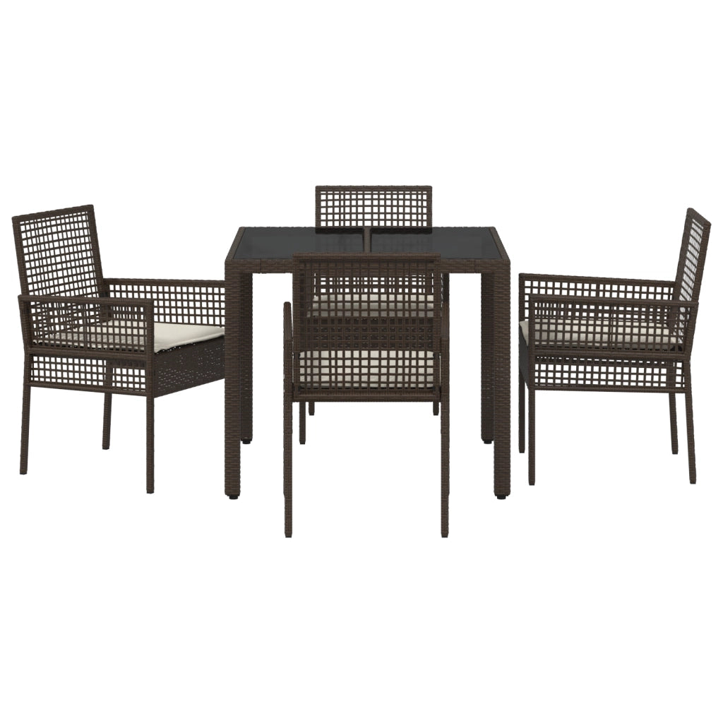 Set da Pranzo da Giardino  5 Pezzi con Cuscini Rattana Polipropilene Marrone