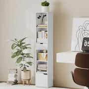 Libreria con 4 vani aperti, cassetto e anta, ripiano regolabile, per soggiorno, bianco, 87 × 36,5 × 15,5 cm