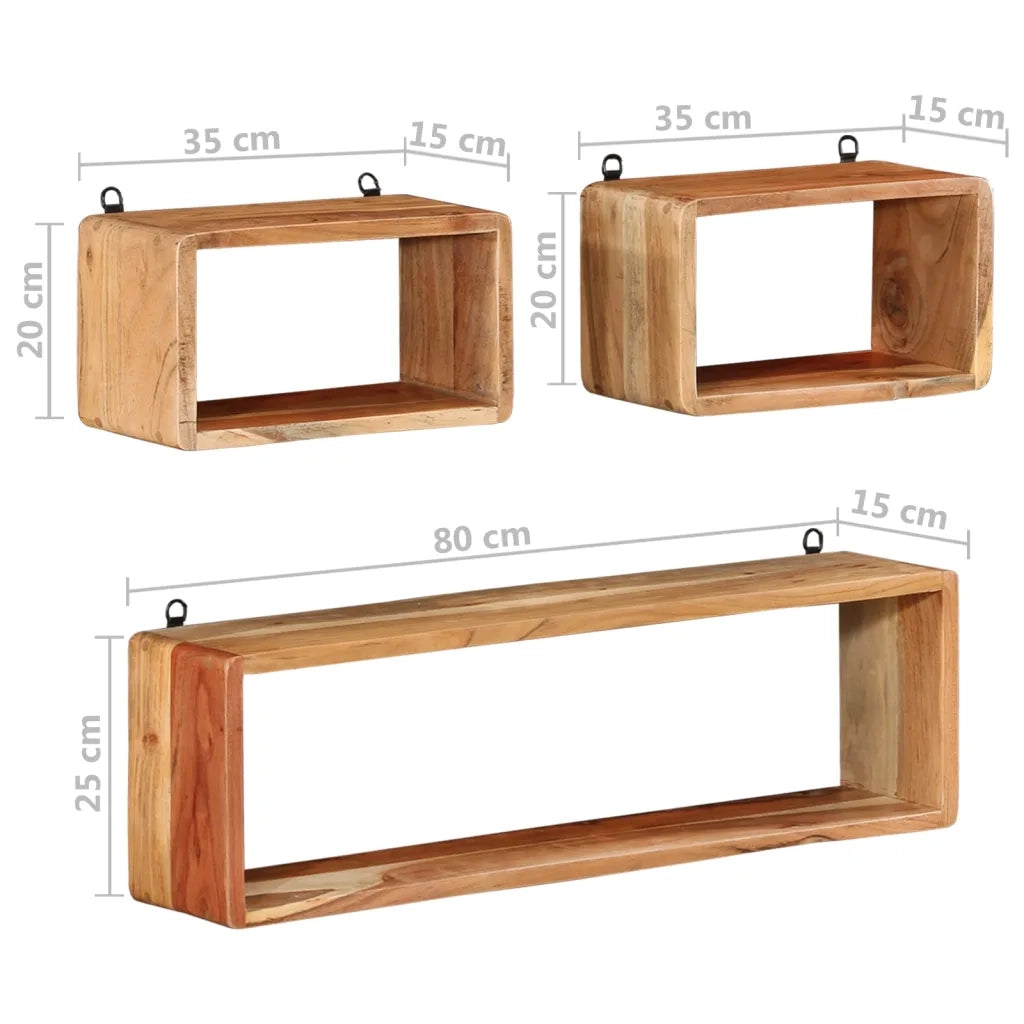 Set Mensole Cubiche da Parete 3 pz in Legno Massello di Acacia 328262