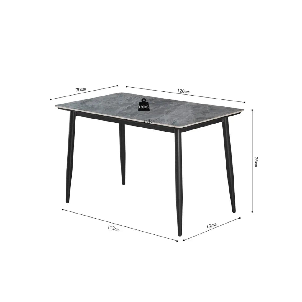 Tavolo da pranzo GRANVIA – 120x70 cm – Effetto ardesia – Struttura in metallo – Design compatto e moderno