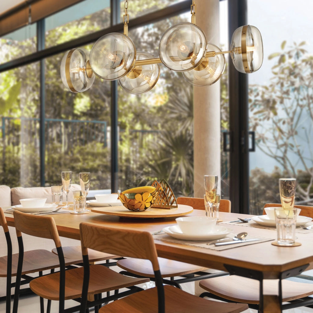 Lampadario Nottingham ottone 6xE27 vetro ambra Quintiesse